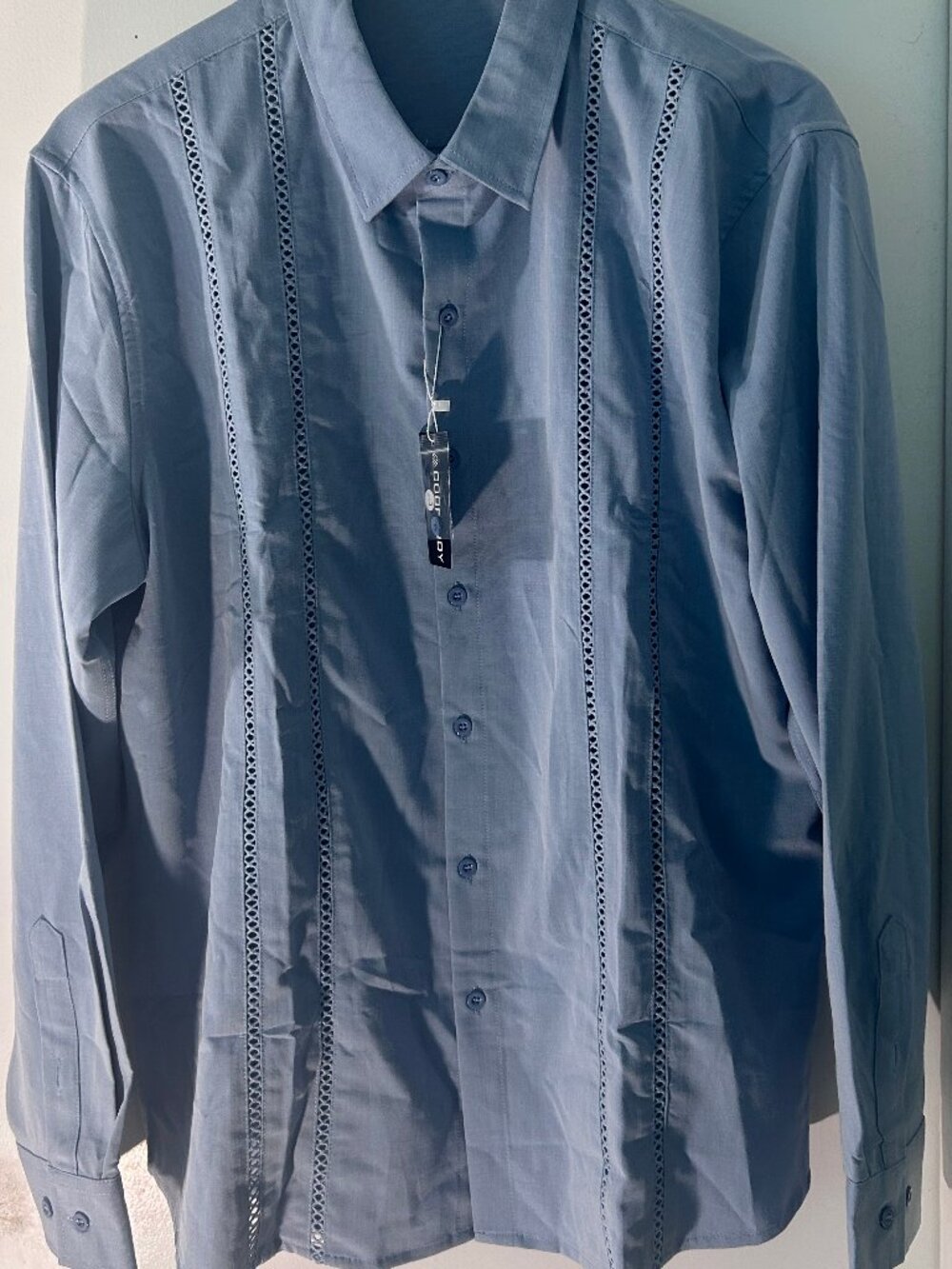 NWT COOFANDY Men’s Blue Openwork Stripe Button-Up Shirt Large